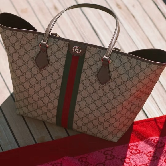 Gucci Brown and Red Totes with Signature GG Design - Picture 1 of 15